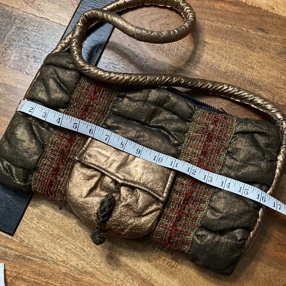 Rose Aronin for Roseeni vintage futuristic quilted gold leather woven shoulder - Picture 8 of 10